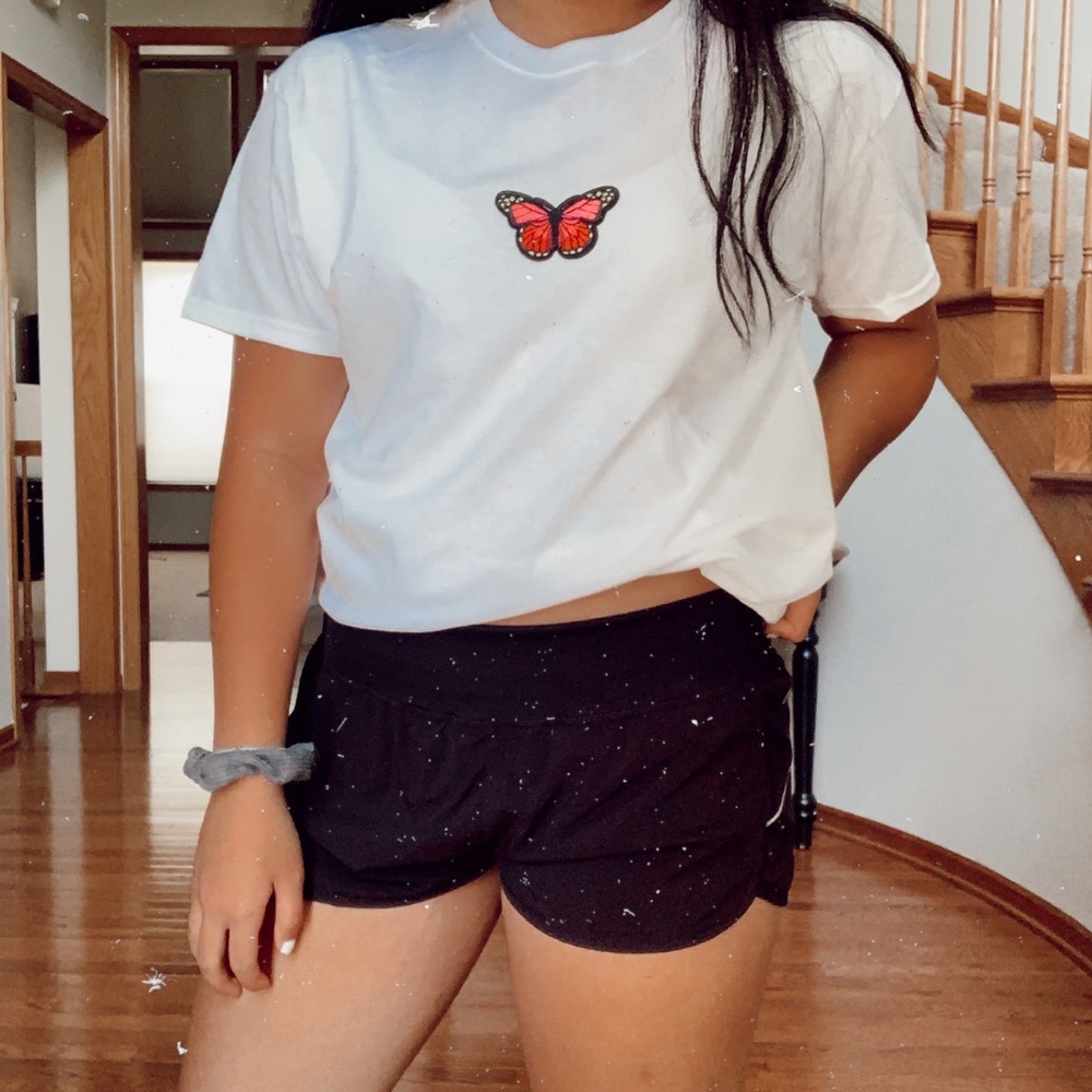 pink butterfly patch tee